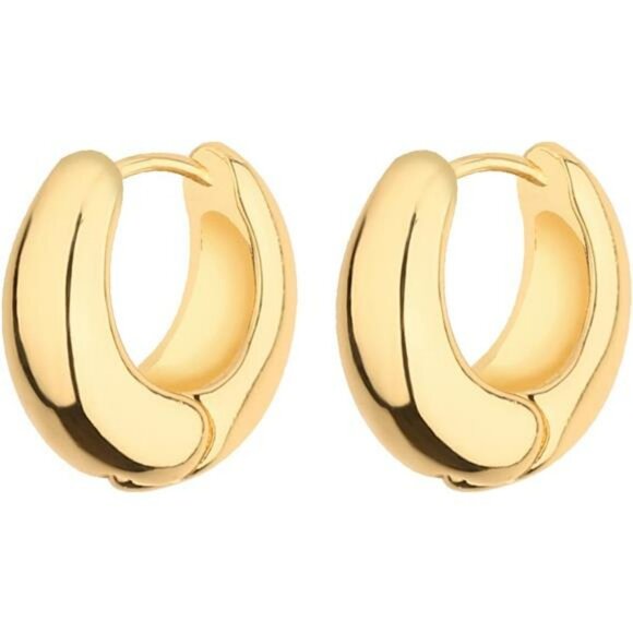 Chunky Gold Hoop Earrings Set 3 Size Huggie Hypoallergenic Lightweight - Picture 6 of 7